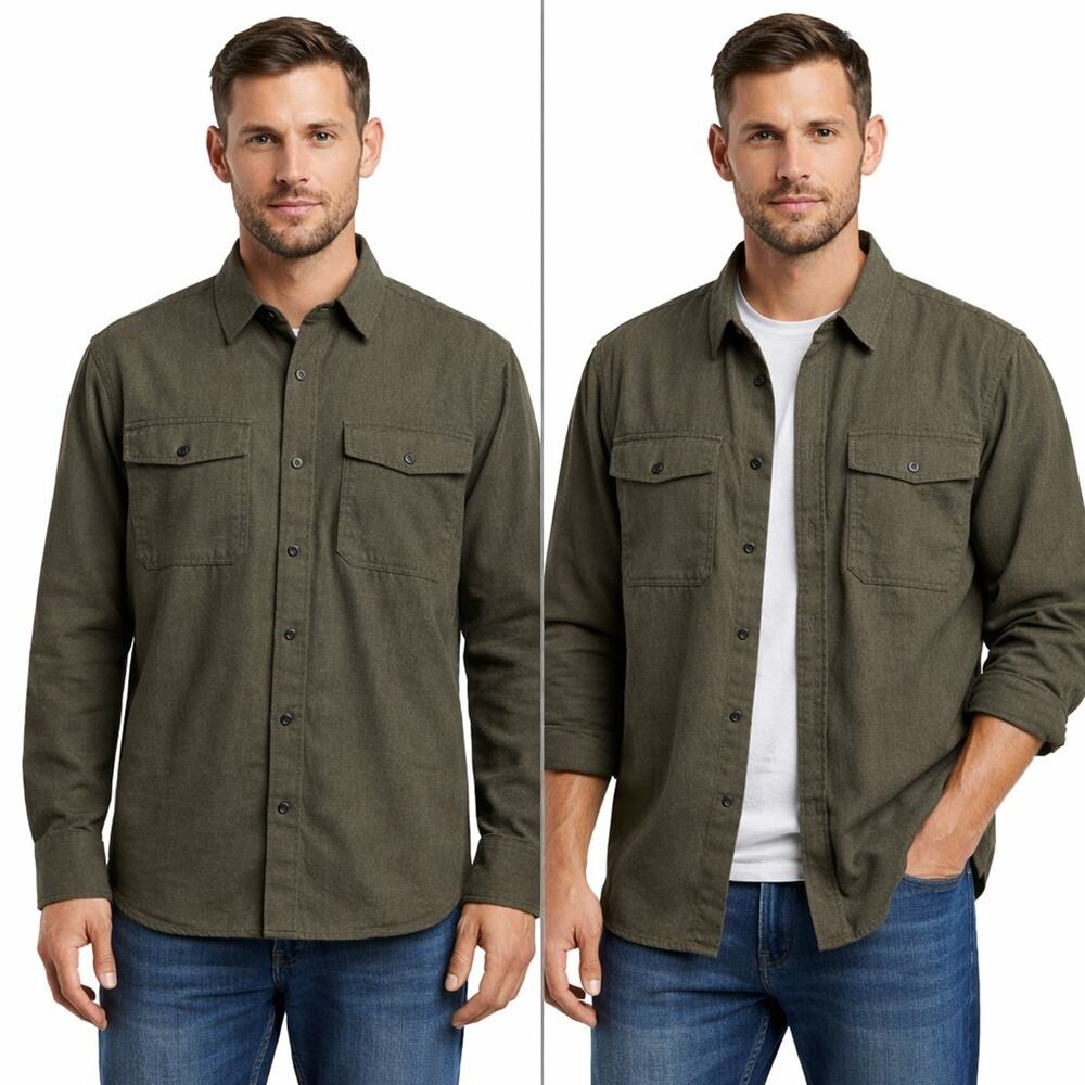 REI Cooperative Thick Chamois Brushed‎ Organic Cotton Green 3XL Flannel